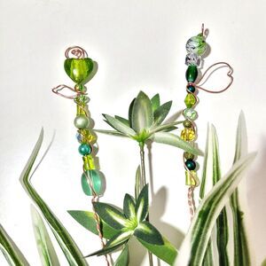 Fairy Garden Stake  058Lg#Fs Beaded Fairy wands plant stakes suncatcher plant de
